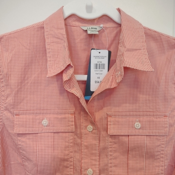 L.L. Bean Lakeside Performance Check Button Down Shirt - XS, Reef Coral, NWT - Picture 5 of 16